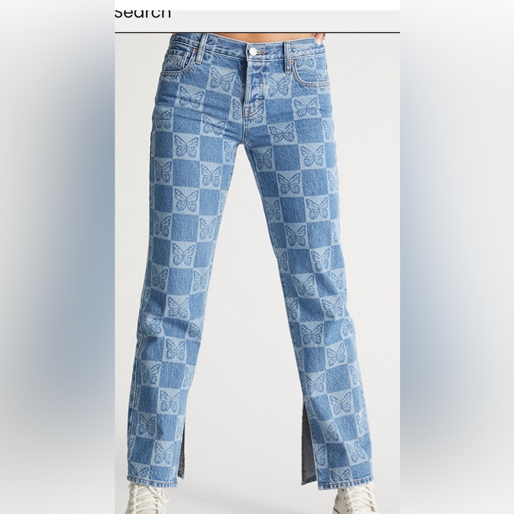 PacSun Eco butterfly checkerboard Y2K inspired low rise button fly Jean. Size 25